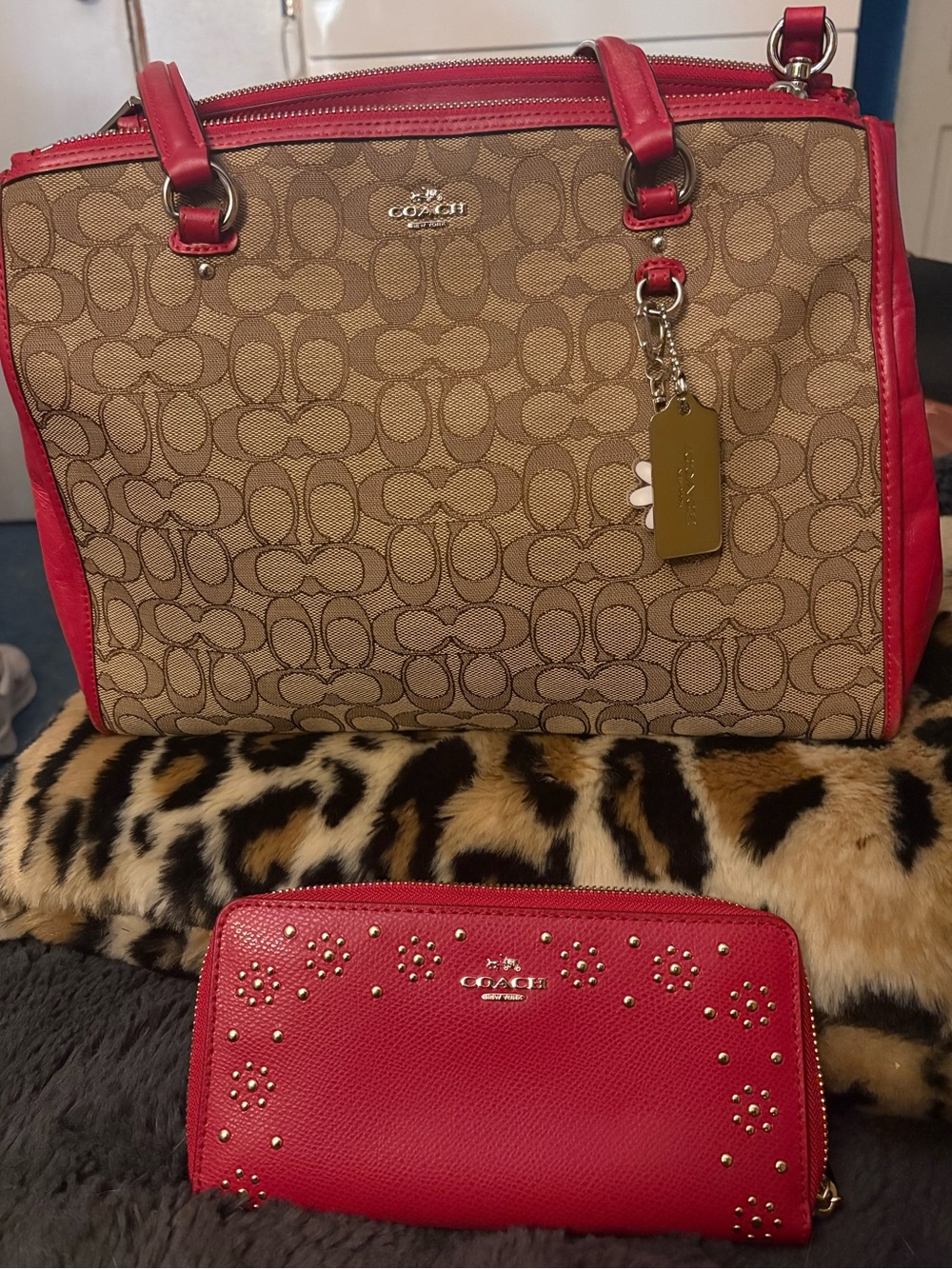 Coach Stanton Carryall and Matching Red Wallet